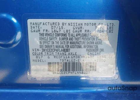 2015 Nissan Versa Note Sr из США, поврежденный, VIN 3N1CE2CP4FL448307